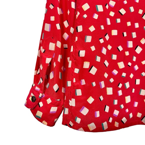 FERRAGAMO Vintage Silk Logo Printed Long Sleeve Button Down Top - Picture 8 of 13